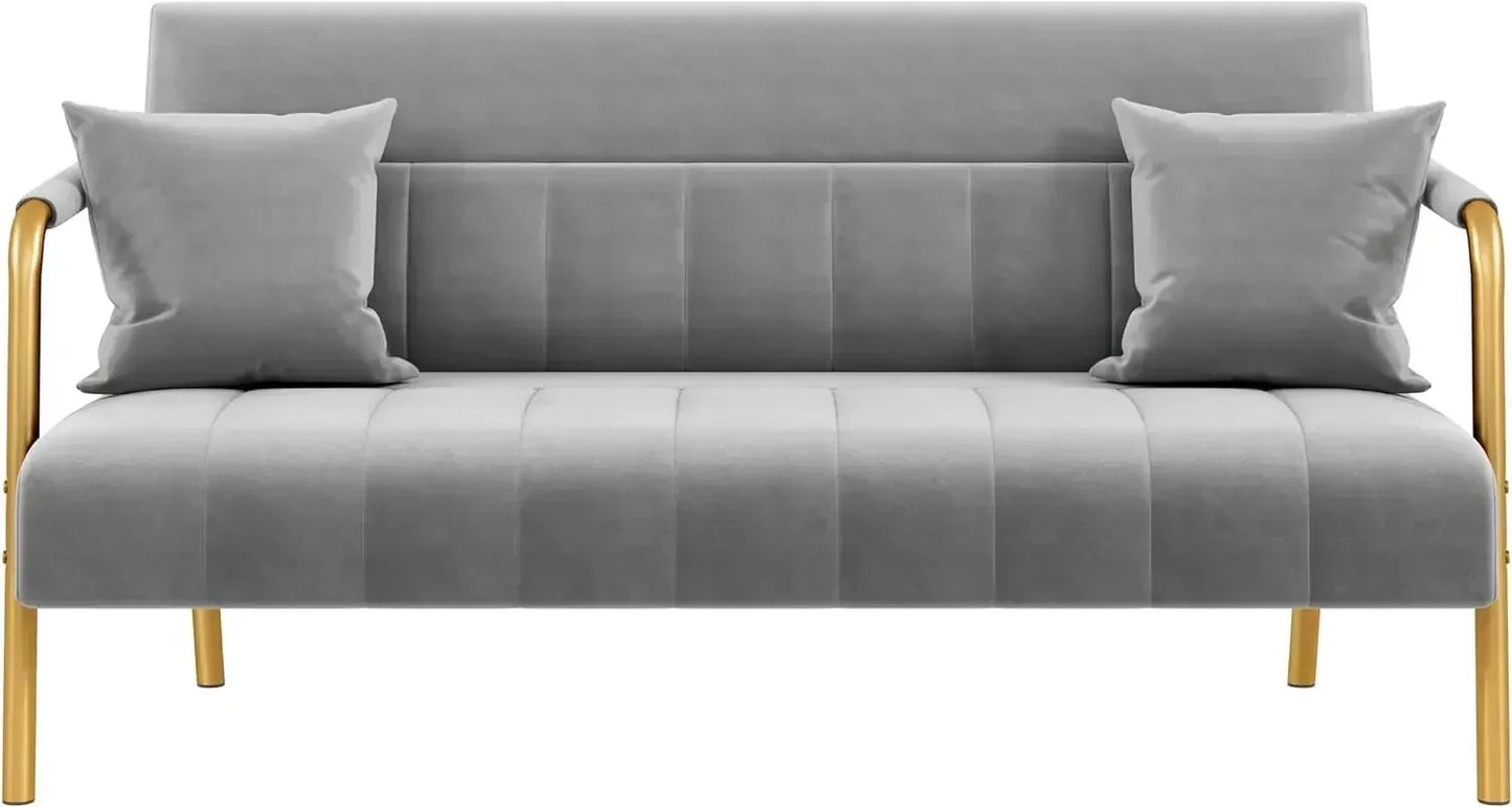 Sofa Luxurious Velvet Fabric Couch with Gold-Tone Metal Arms and Legs for Bedroom, Studio Pink