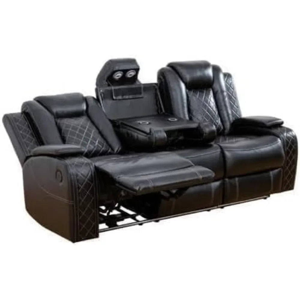 Multifunction Power Air Leather Recliner Sofa Set with LED Lights, Living Room Furniture, Reclining Sofa, loveseat,