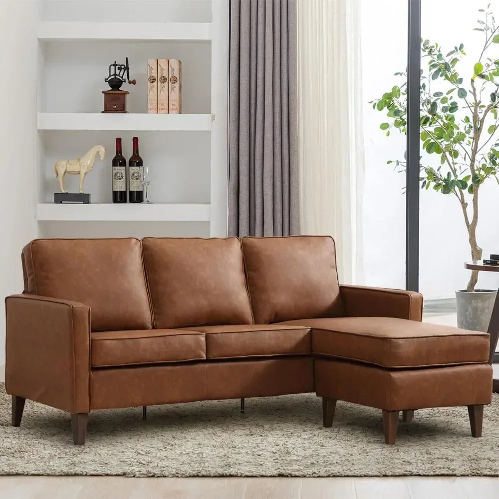 Sectional Sofa Couch with Reversible Chaise L Shaped Couch Faux Leather Sofas for Living Room Lounge Sofa