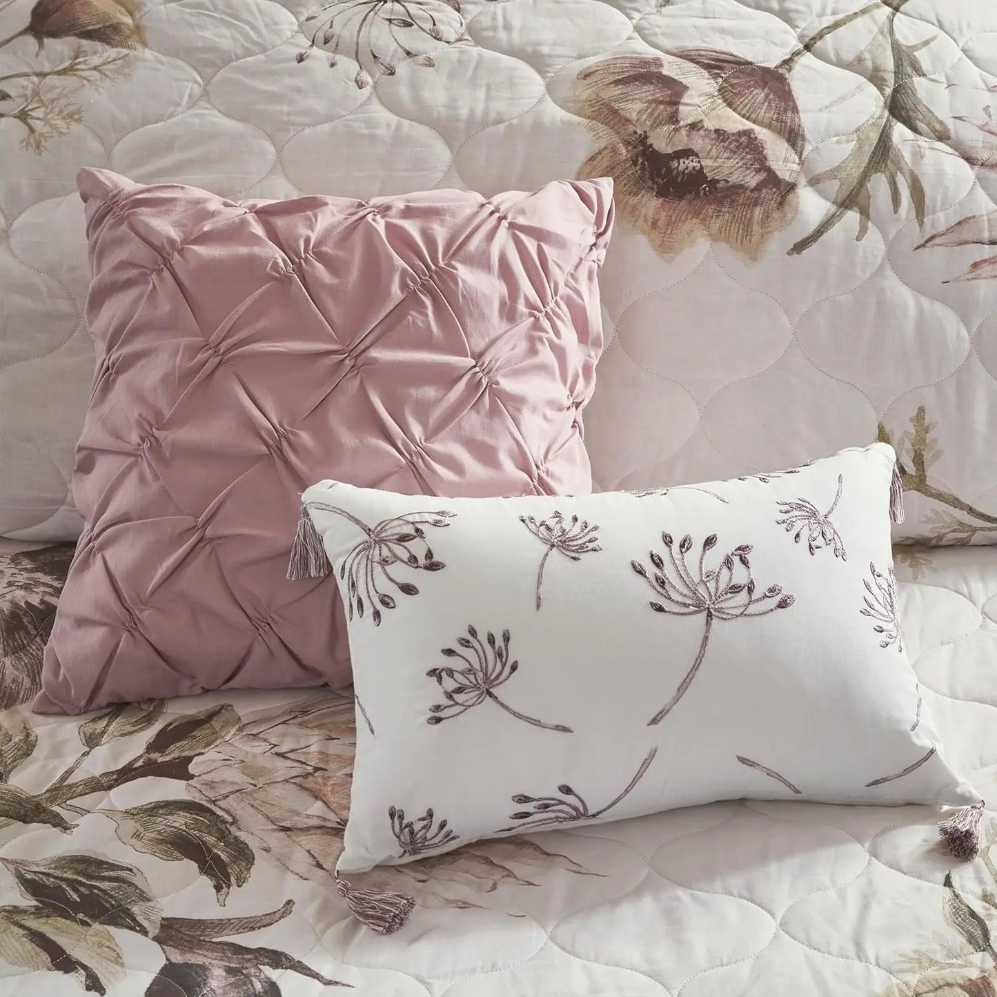 Floral King Comforter Set, Cotton Rich Bedding Set Feminine Design Shabby Chic King Size