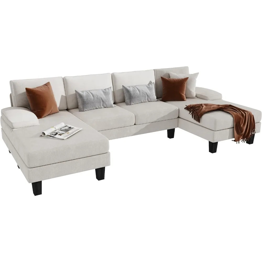 Convertible Sectional U-Shaped Couch with Soft Modern Cotton Chenille Fabric for Living Room,