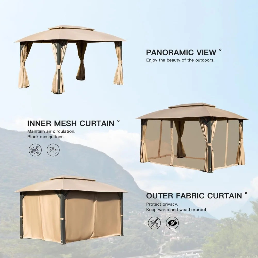 Outdoor Gazebo Double Roofs, Privacy Curtains, Mosquito Nettings, Heavy Duty Metal Frame Party Tent Canopy Patio