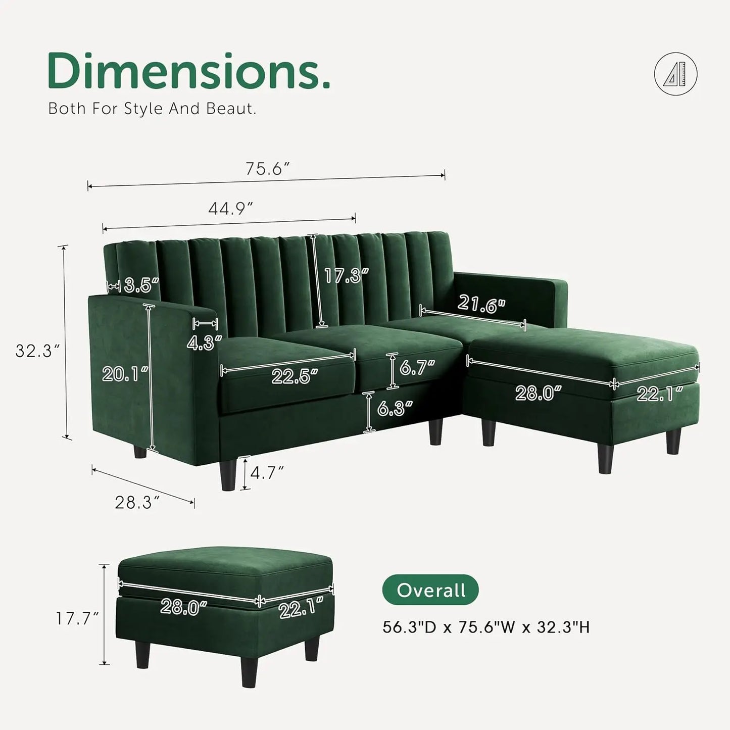 Convertible Sectional Sofa, L Shaped Couch with Reversible Chaise,