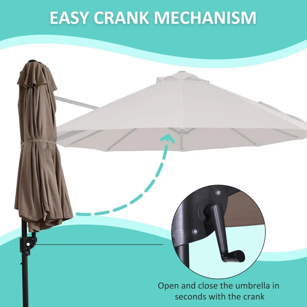 Outdoor Market Extra Large Umbrella with Crank, Cross Base for Deck, Lawn, Backyard