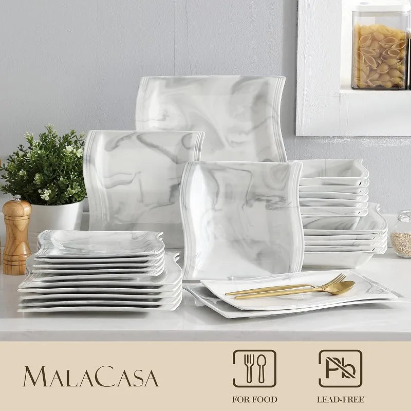 Porcelain Dinnerware Sets, Modern Square Dinner Set Plates and Bowls for Dessert, Salad and Pasta,