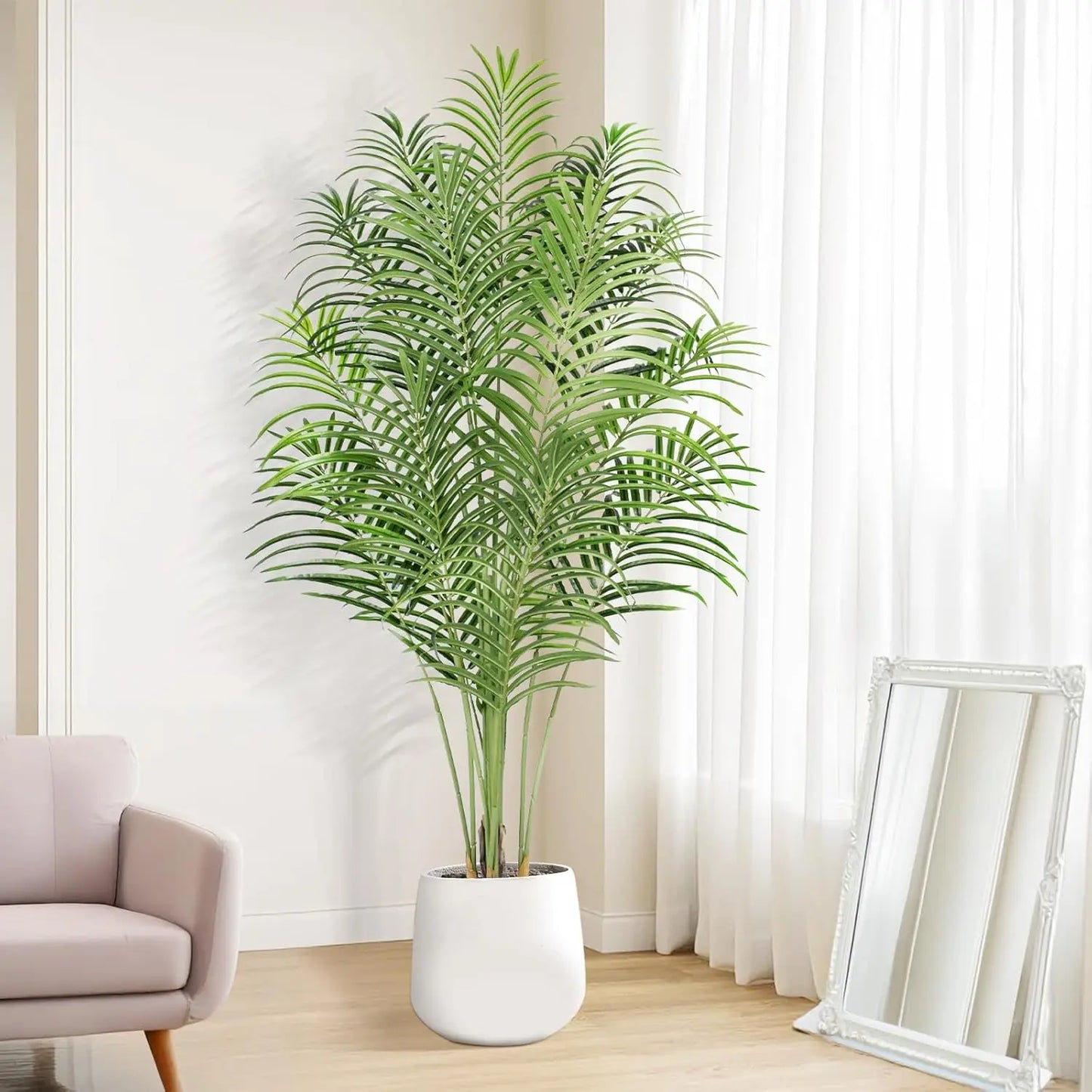 Artificial Palm Tree 4ft Tall Fake Indoor Decor with 13 Trunks and Real Bark Design Faux Tropical Areca Silk Floor Plant