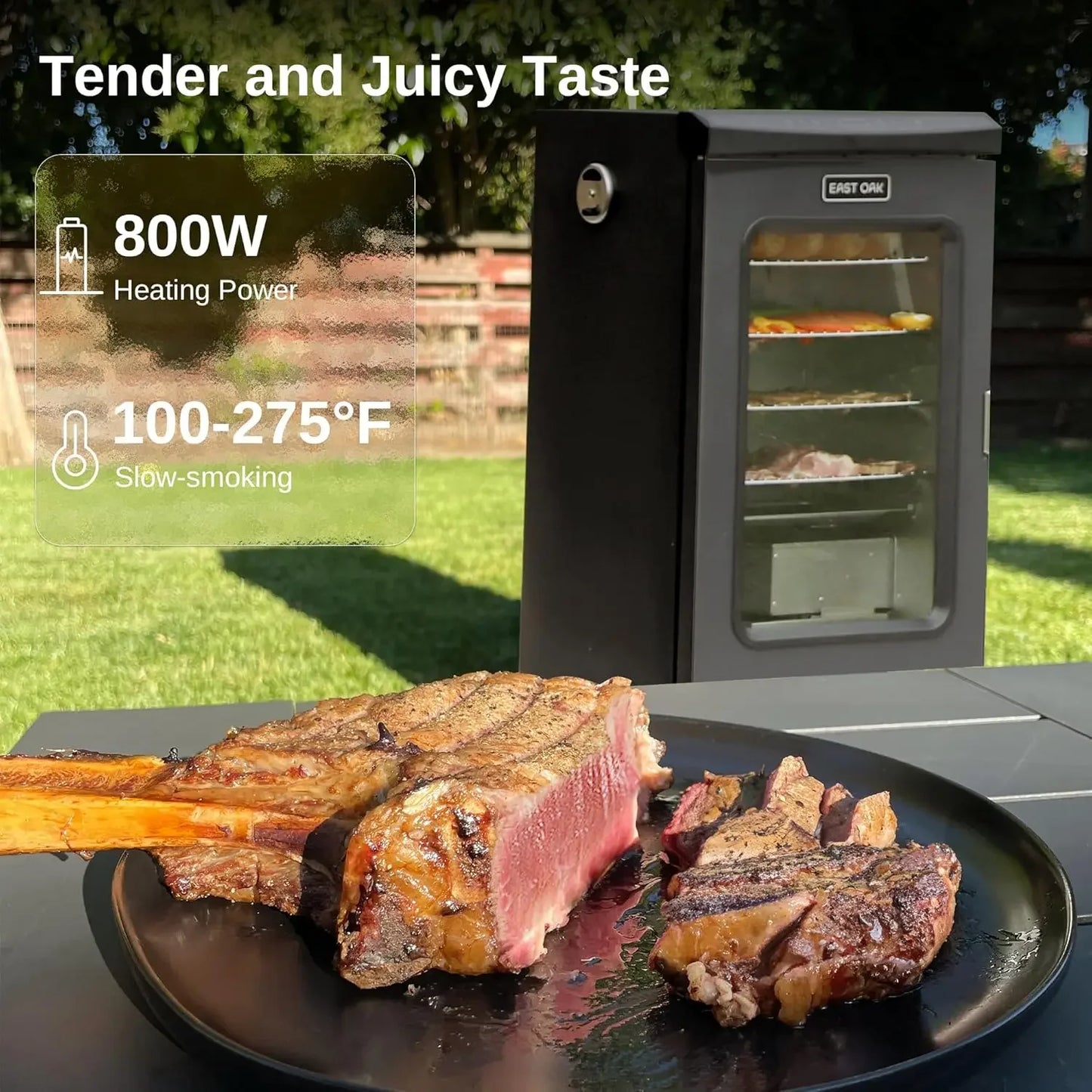 , Outdoor Smoker with Glass Door and Meat Thermometer, 725 Sq Inches of Cooking with Remote, 4 Detachable