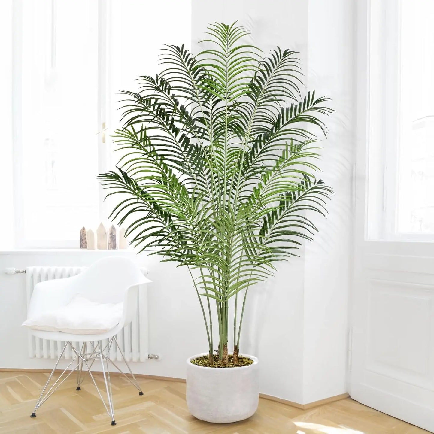 Artificial Palm Tree 4ft Tall Fake Indoor Decor with 13 Trunks and Real Bark Design Faux Tropical Areca Silk Floor Plant