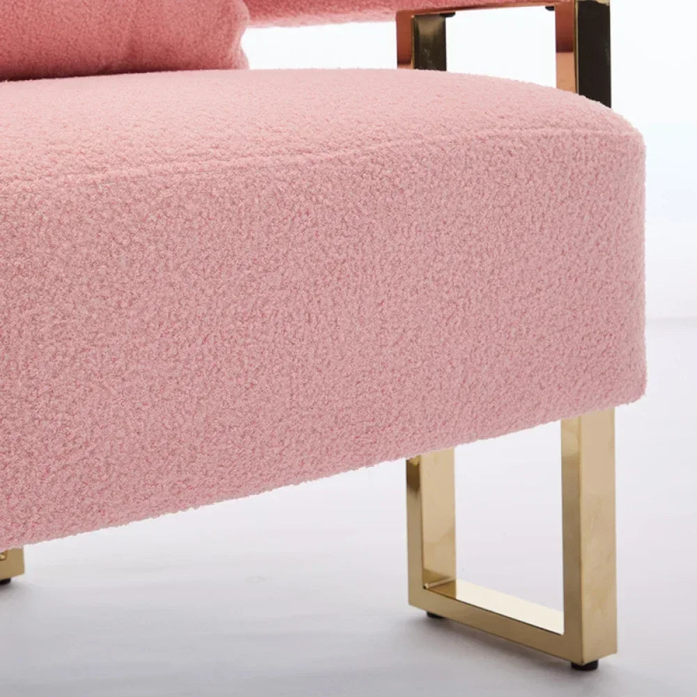 Teddy Velvet Side Sofa with Gold Legs,Tufted Plush Upholstered Reading Armchair with Lumbar Pillow for Living Room Dining Room
