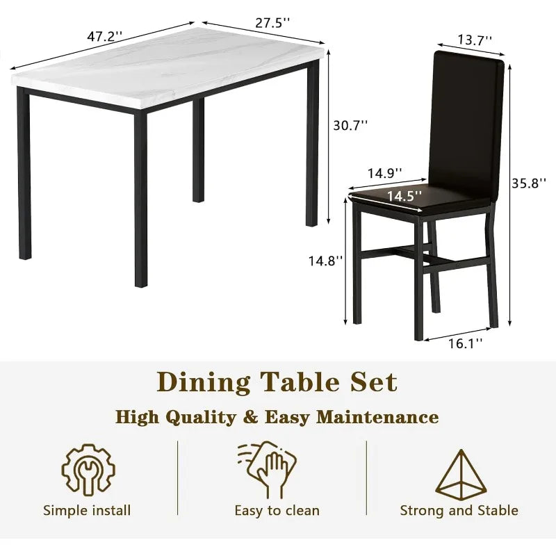 Hooseng Dining Table Set for 4, White Kitchen Table and Chairs