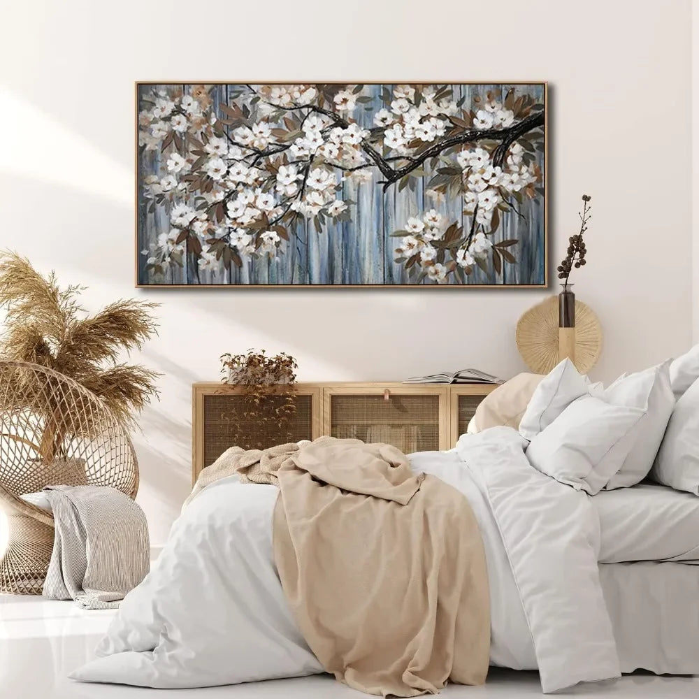 Modern Home Decoration Products Modern Canvas Wall Art for Living Room Pictures Large Canvas Framed Wall Art White Flowers Metal