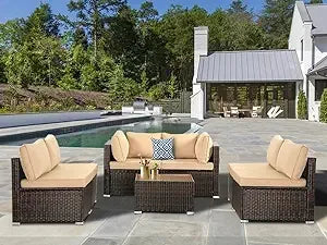 Furniture Set, Modular Patio Set Wicker Outdoor Sectional Sofa Set PE Rattan Wicker Patio Conversation Set