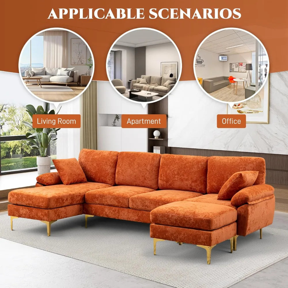 U-shaped segmented sofa, 4-seater living room sofa set, convertible L-shaped velvet sofa set