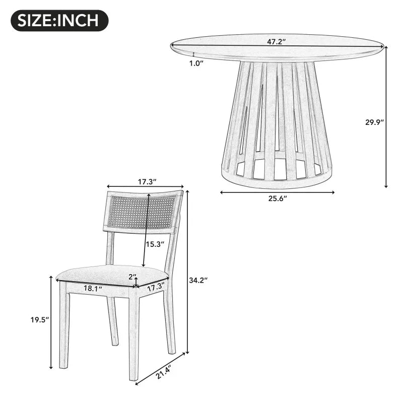 5pc Dining Set with 1 Classic Dining Table & 4x Side Chairs,Round Table, Chair