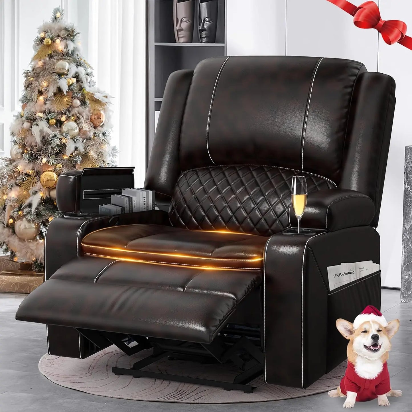 Living Room, 2 Seater Reclining Loveseat Leather with Removable Console