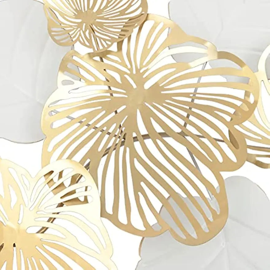 Scandinavian Style 3D Metal Wall Decor Art Leaves Gold Flower Blooming