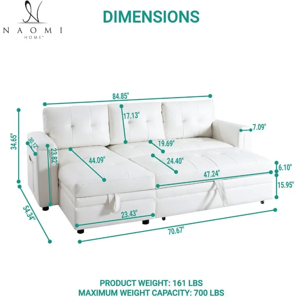 sofa beds, with USB Ports-L-Shaped Couch Convertible Pull-Out Bed, Timeless Design, Sturdy