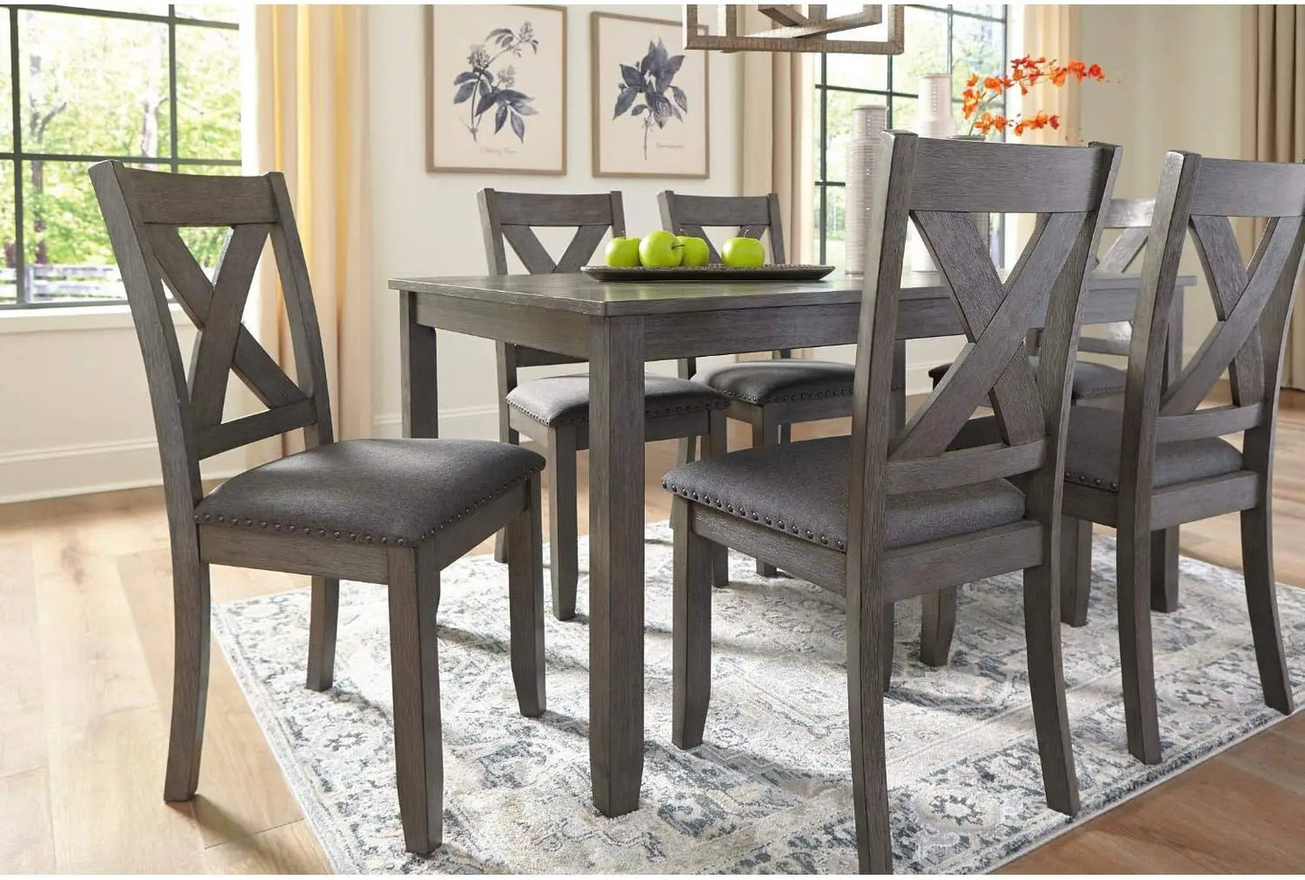 Caitbrook Rustic 7 Piece Dining Set, Include Table and 6 Chairs, Gray