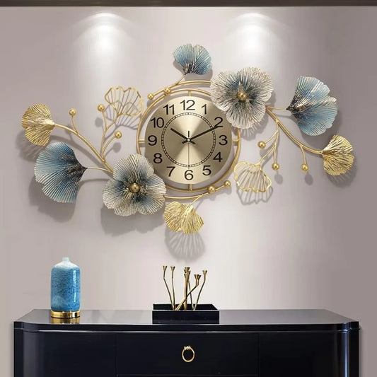 Metal Wall Art Large Wall Clock Creative Metal Ginkgo Biloba Design