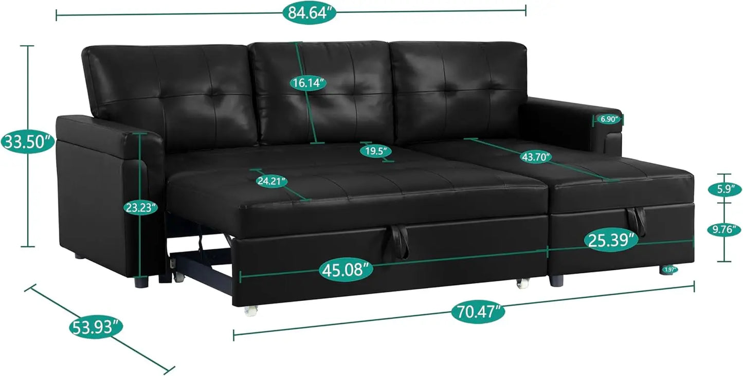 Sofa Living Room, Tufted Pull Out Couch with Storage, L-Shaped Reversible Sleeper Sofas with Storage, Sofa Living Room