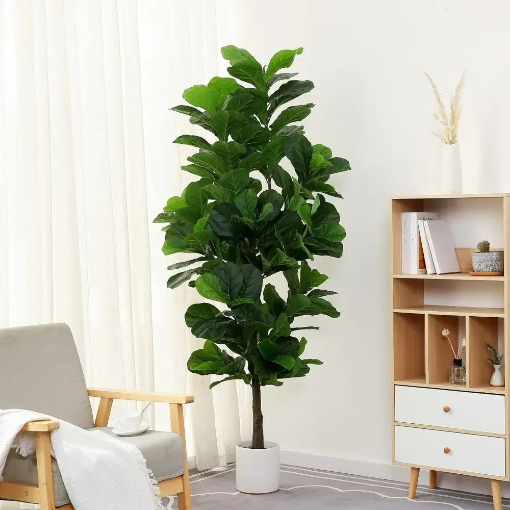 2 Pack,Fiddle Leaf Fig Tree 6ft Tall Artificial Tree in Pot Fake Ficus Plants with 184 Decorative Fiddle Leaves Faux Fig Trees