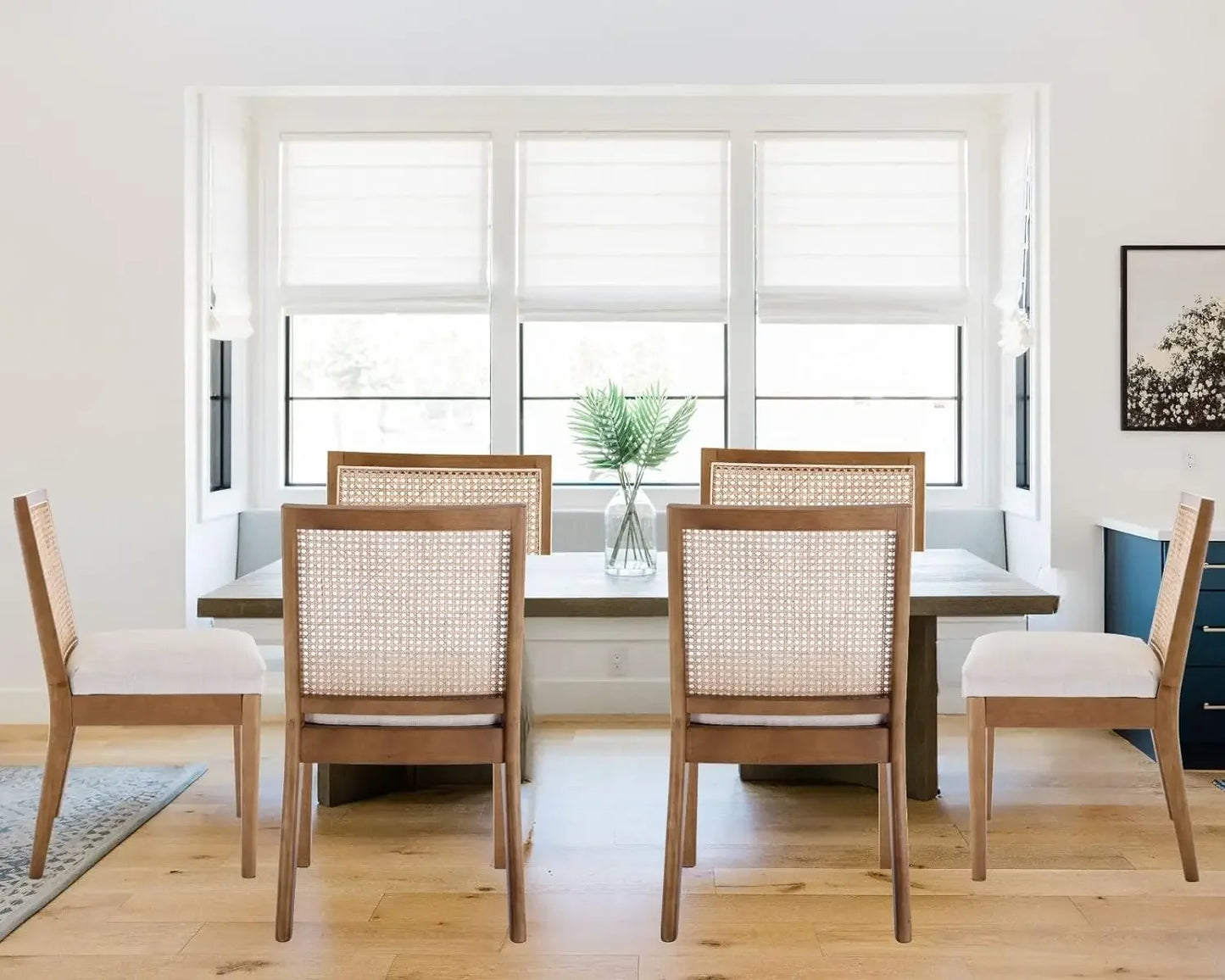 LIVINOVA Farmhouse Rattan Dining Chairs Set of 6,Mid Century Modern Kitchen & Dining Room