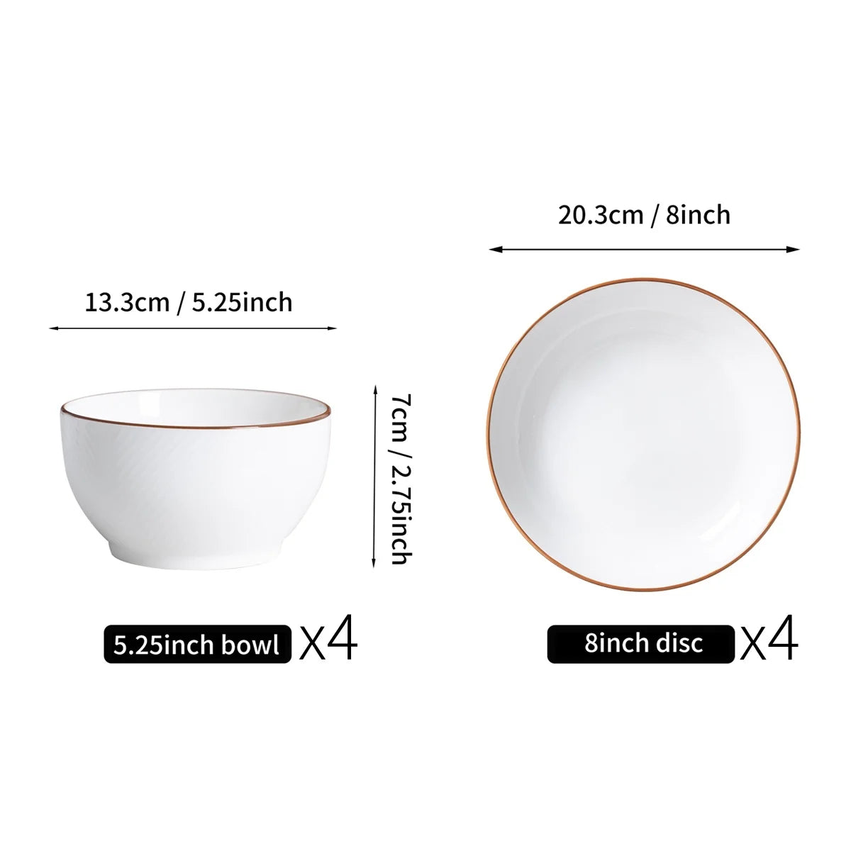 8 Pieces Porcelain Home Tableware Set Elegant Ceramic Bowl and Plate Set Premium Household Kitchen Stoneware Christmas Gift