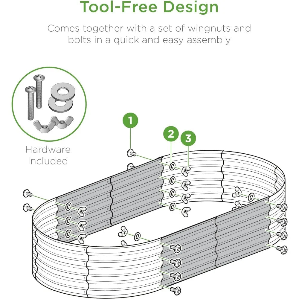 Outdoor Metal Raised Garden Bed, Oval Deep Root Planter Box for Vegetables, Flowers