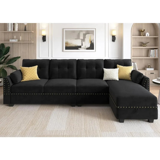 Convertible Sectional Sofa with 4 Seating, Storage Ottoman, Living Room Sofas