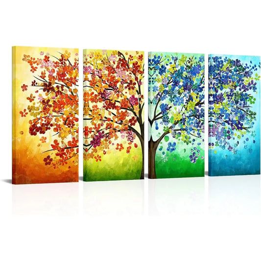 Decorative Paintings 4 Season Color: Colorful Lucky Tree Painting Home Decorations Abstract Contemporary Oil Painting Wall Art