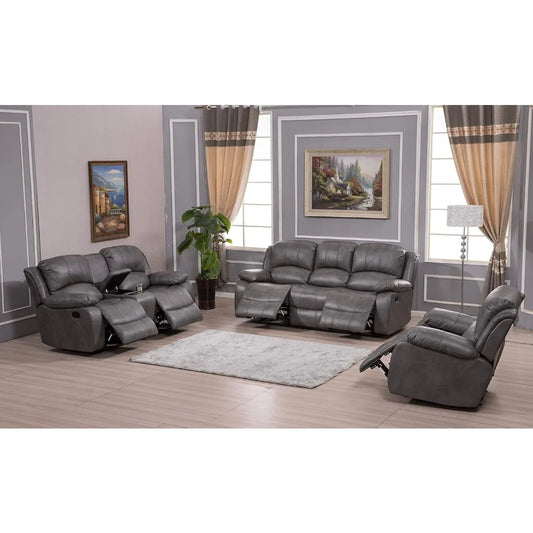 Bonded Leather Reclining Sofa Chair Set Living Room Set Sofa Loveseat Glider Chair 8018 Multiple Colors (Gray)