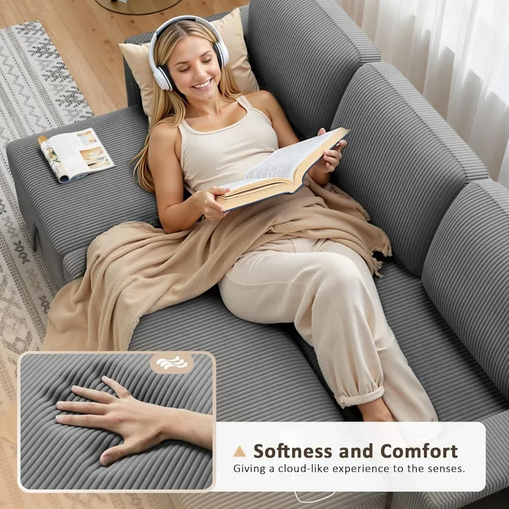 Sleeper Sofa, Sofa Bed with Built-in Large Storage and 2 Bookshelves, Convertible Sectional Sofa Couch