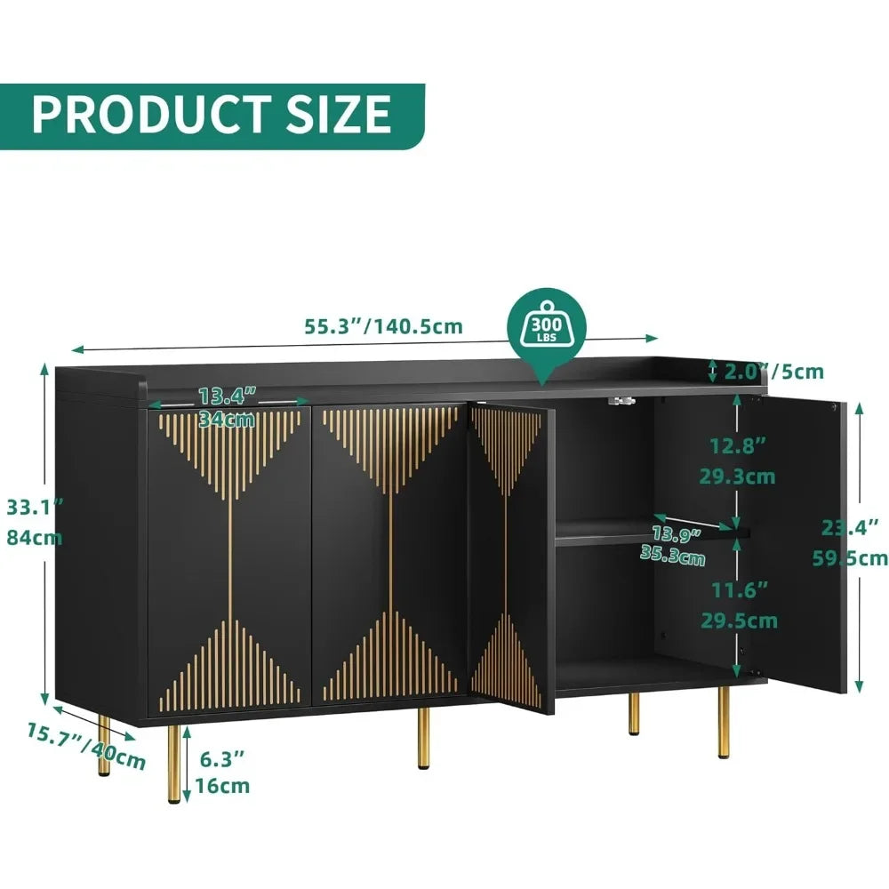 55 Inch Modern Coffee Bar Cabinet with Storage for Carved Design,