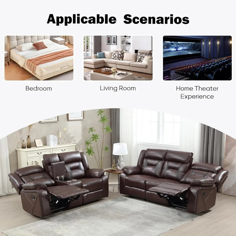 Recliner Sofa Set, Leather Reclining Living Room Furniture Set, Included Single Recliner Chair