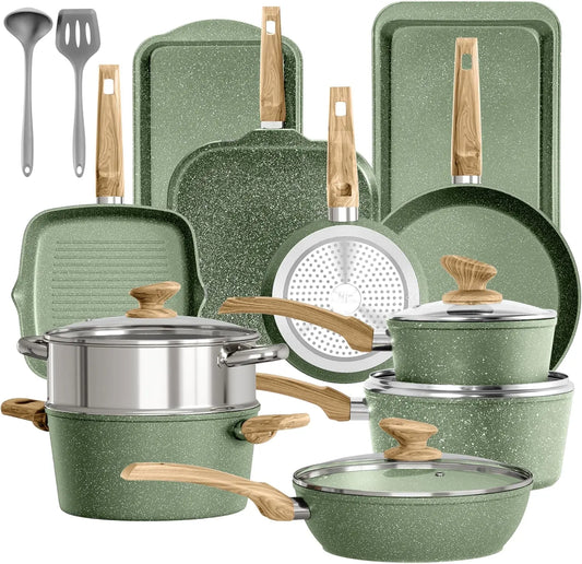 17 Piece Pots and Pans Set Non Stick, Nonstick Induction Granite Kitchen Cookware Sets,