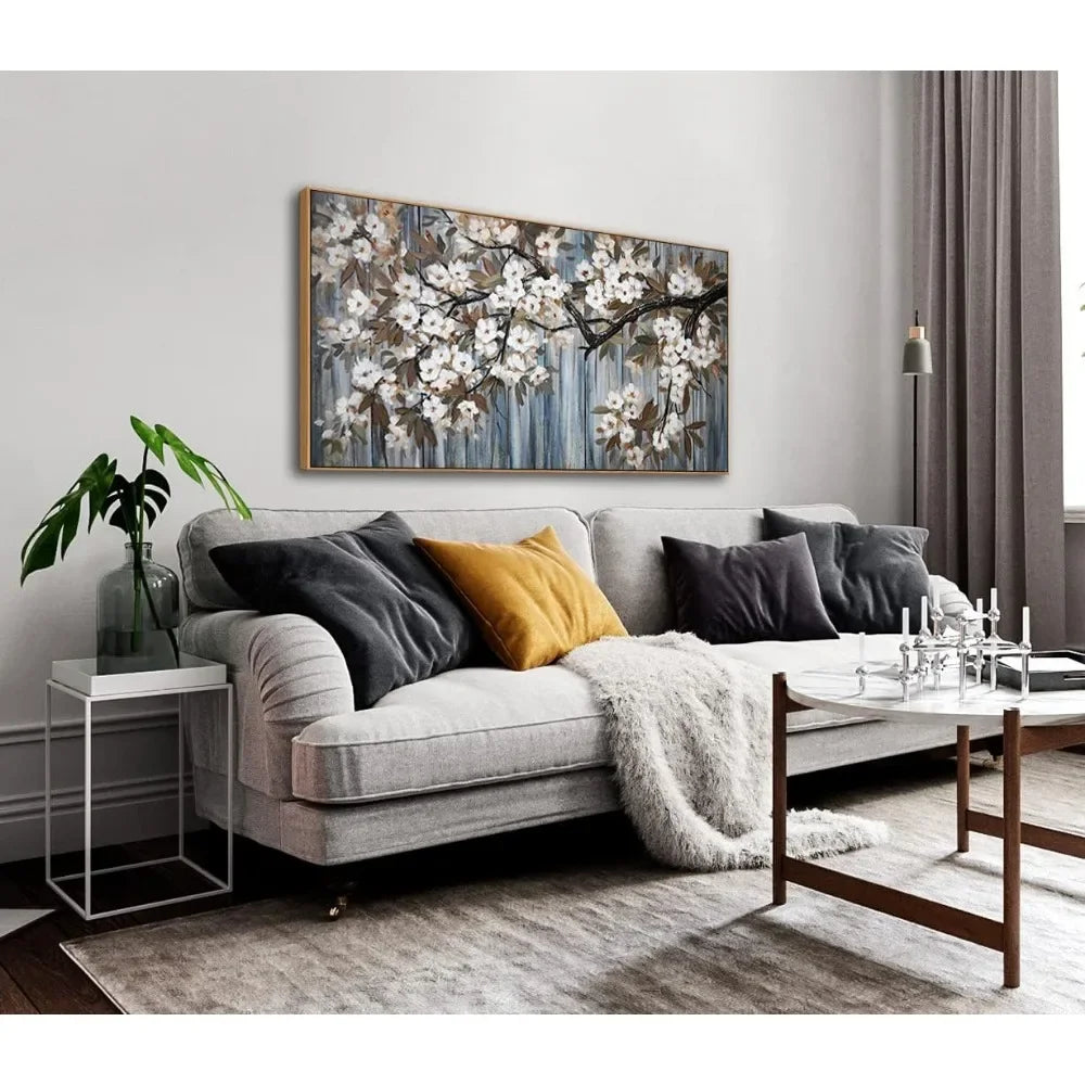 Modern Home Decoration Products Modern Canvas Wall Art for Living Room Pictures Large Canvas Framed Wall Art White Flowers Metal