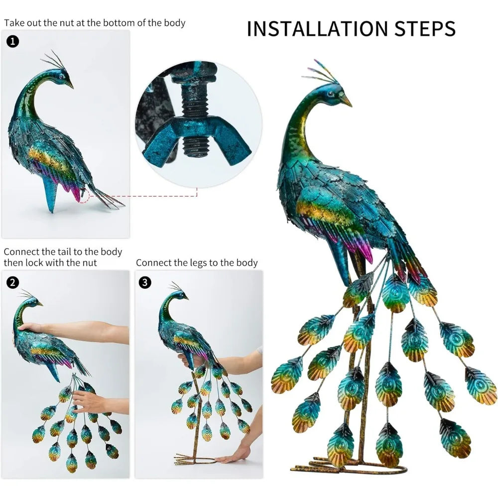 Set of 2 Statue Peacock Garden Sculpture & Statues Sculptures & Figurine Home Decoration Crafts Decor