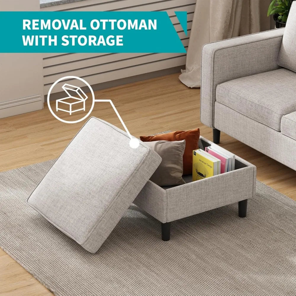 Sofa Storage Ottoman and Loveseat Furniture Sets, L Shaped Sectional Couches