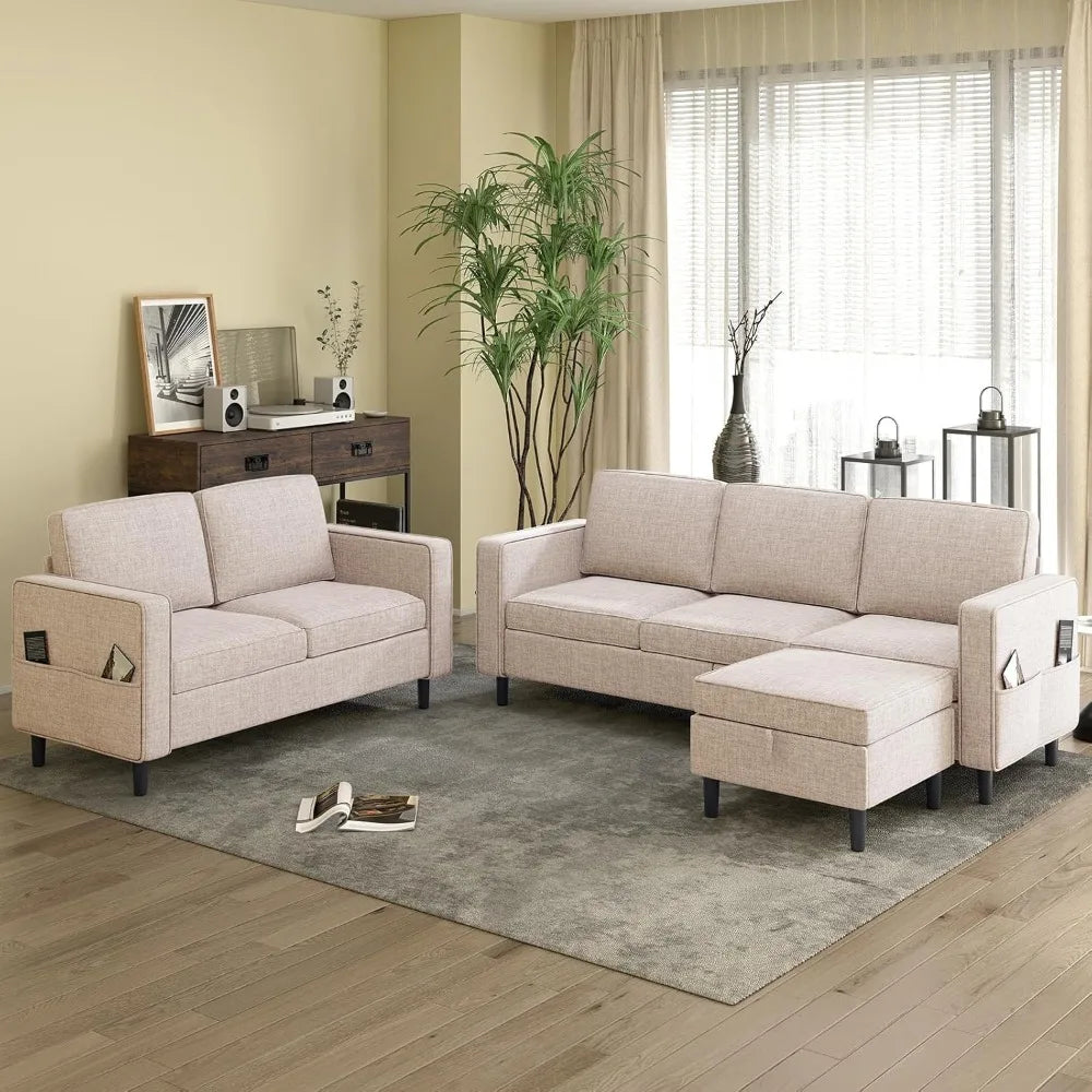 Sofa Storage Ottoman and Loveseat Furniture Sets, L Shaped Sectional Couches