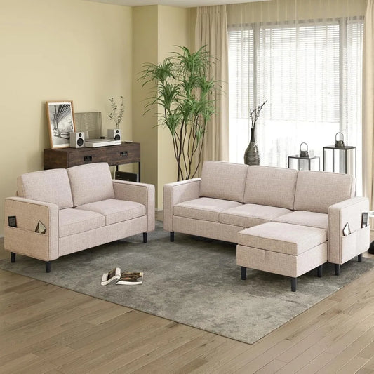Sofa Storage Ottoman and Loveseat Furniture Sets, L Shaped Sectional Couches
