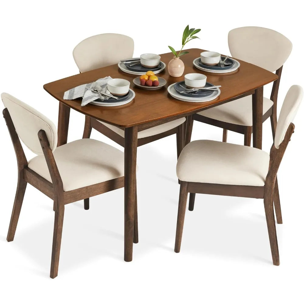 Dinings Set, Compact Mid-Century Modern Table & Chair Set for Home, Apartment w/ 4 Chairs, Dining Room Sets