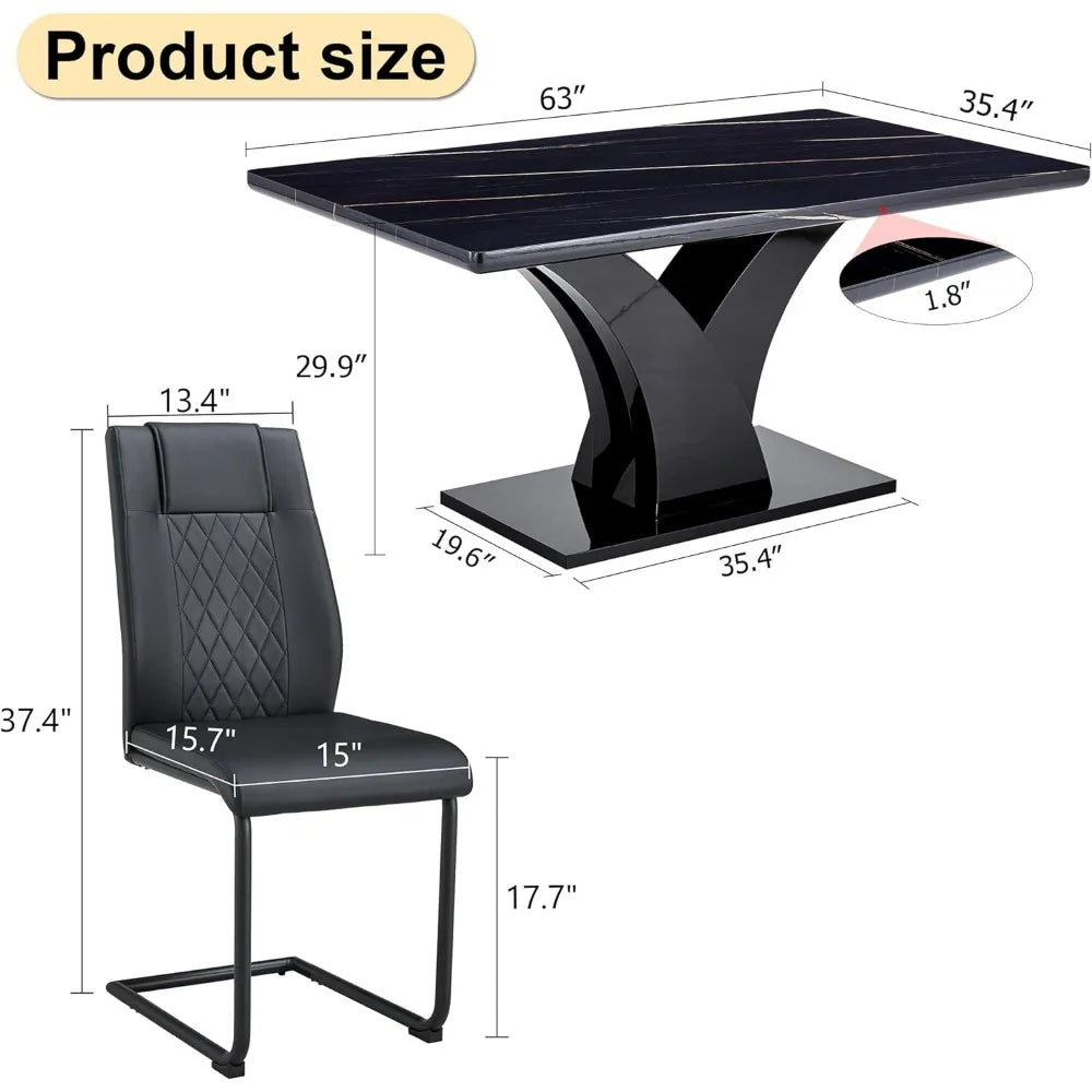 Modern Dining Table Set, Rectangular Faux Marble Kitchen Table Set,
