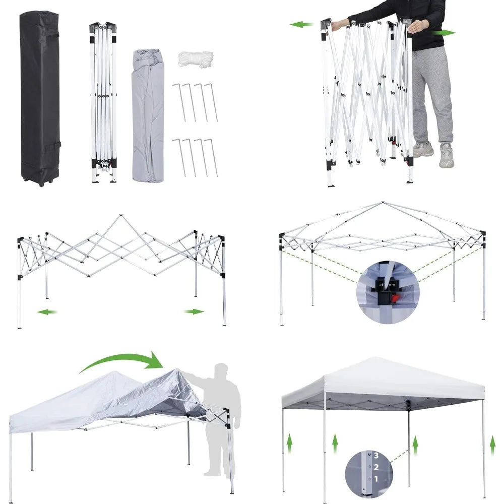 Tent Easy Set-up Outdoor Patio Canopy Adjustable Straight Leg Heights Instant Shelter with Wheeled