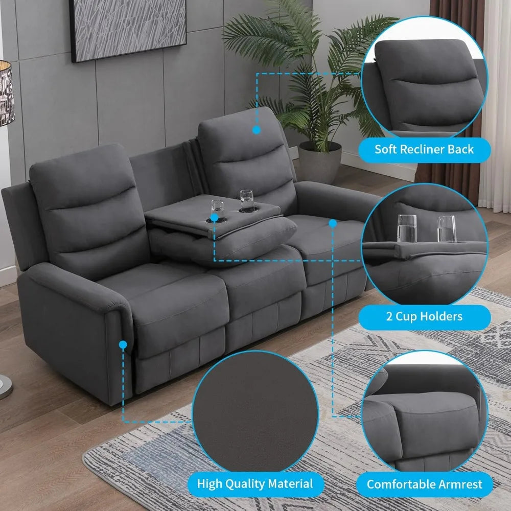 Adjustable Living Room Sofa with Flip Middle Backrest, Home Theater Seating Couch, Modern Convertible Couch