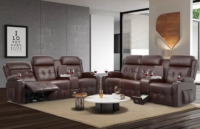 Recliner Sofa, Massage Reclining Loveseat Sofa Sets, Power Recliner Chairs Heat & Massage, Heavy Weight Capacity, RV Couch