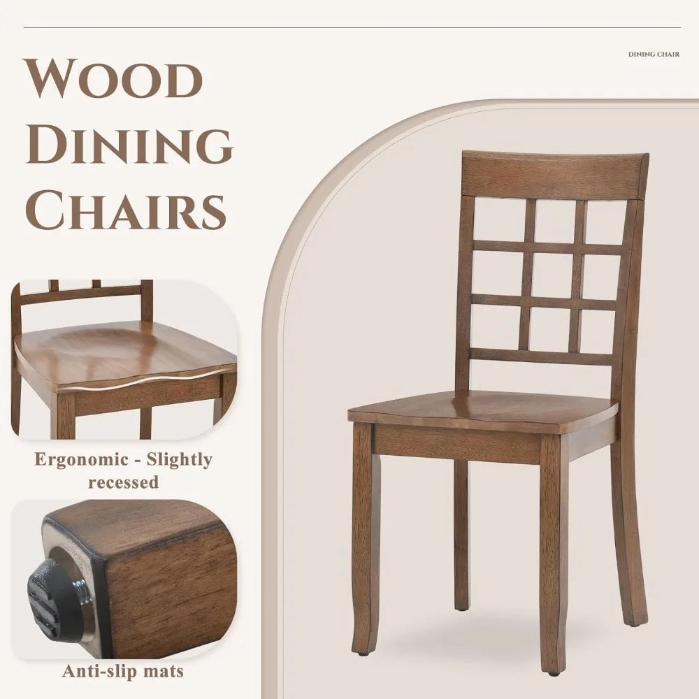 Dining Chair Set of 4 for Kitchen and Dinings Room, Nine-Square High Back Wooden Dining Chair