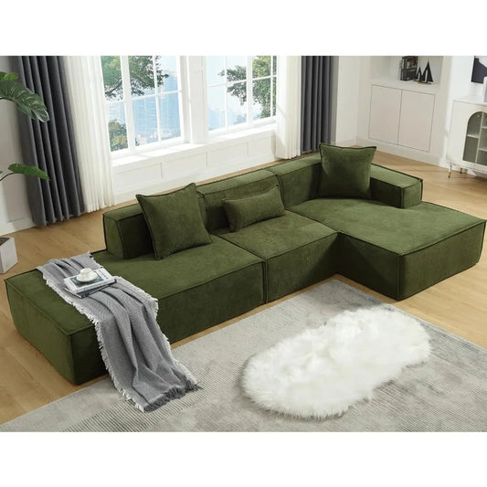 Sofa Couch-Shape Upholstered Cloud Modern Minimalist Couches, Deep Seat Corner Couch, Right Facing Chaise