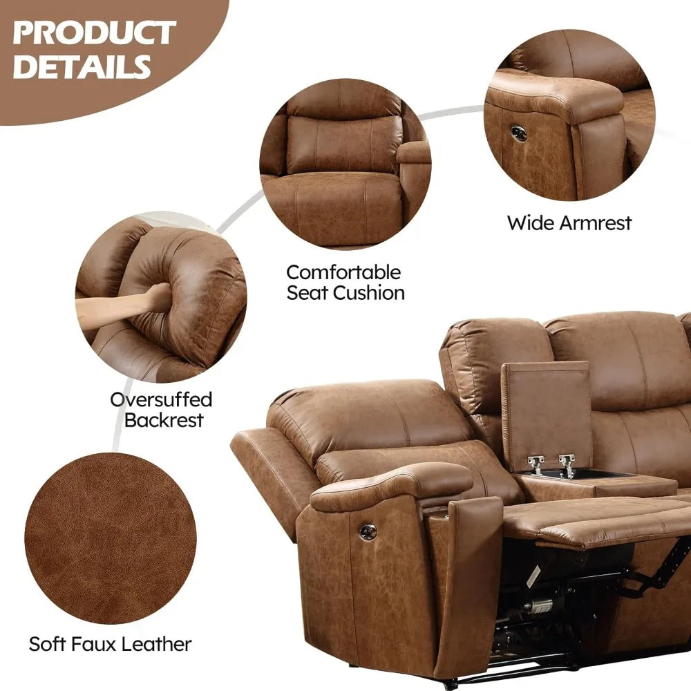 Power Recliner Sofa Sectional Couches, Concealed Cup Holder Storage Console, USB Port, Power Corner Sectional Reclining Sofa Set