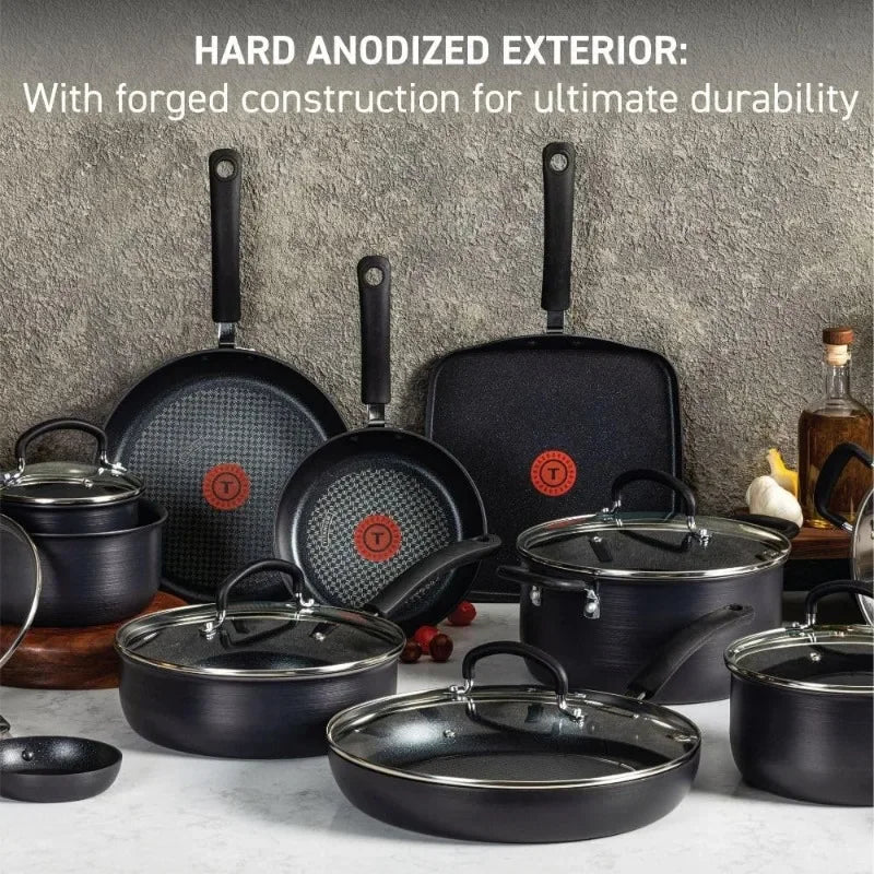 T-fal Ultimate Hard Anodized Nonstick Cookware Set 17 Piece Oven Safe 400F, Lid Safe