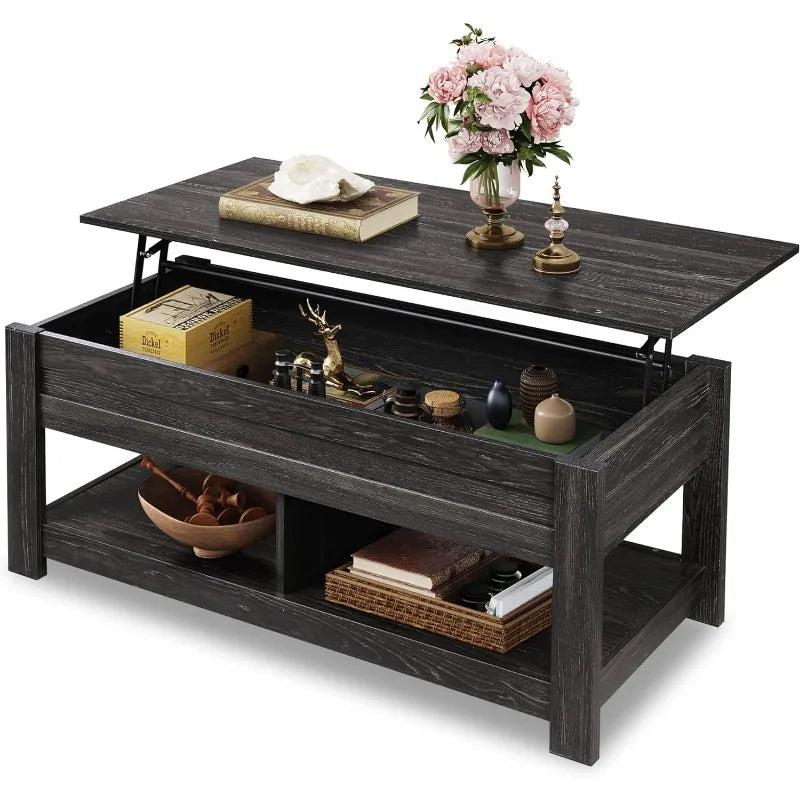 Modern Lift Top Coffee Table, Rustic Coffee Table with Storage Shelf